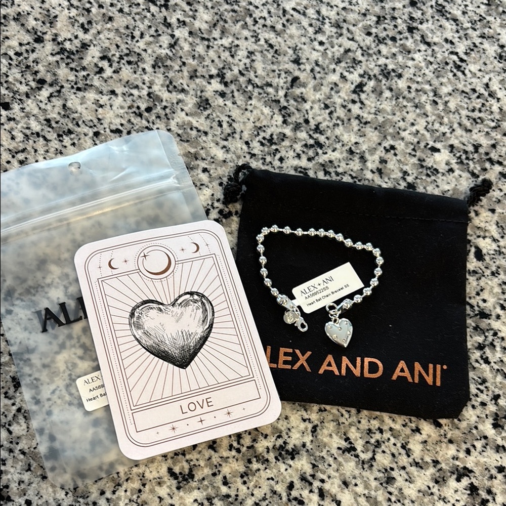 Alex and Ani Silver Bead Heart Charm Bracelet NEW